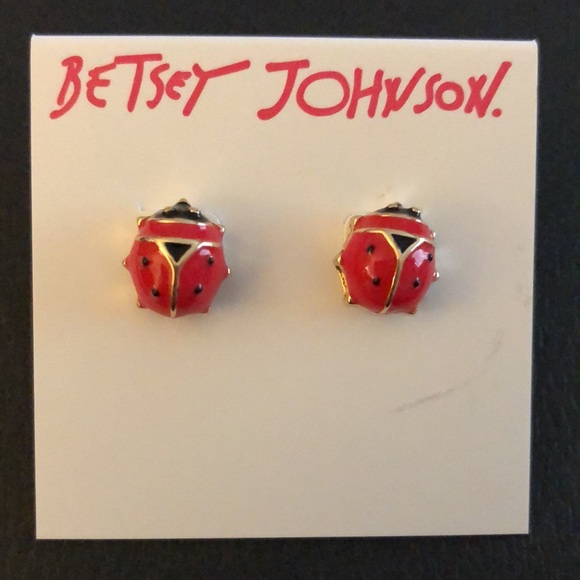 Betsey Johnson Gold Tone Red & Black Enamel Ladybug Stud Earrings NWT - Picture 10 of 12